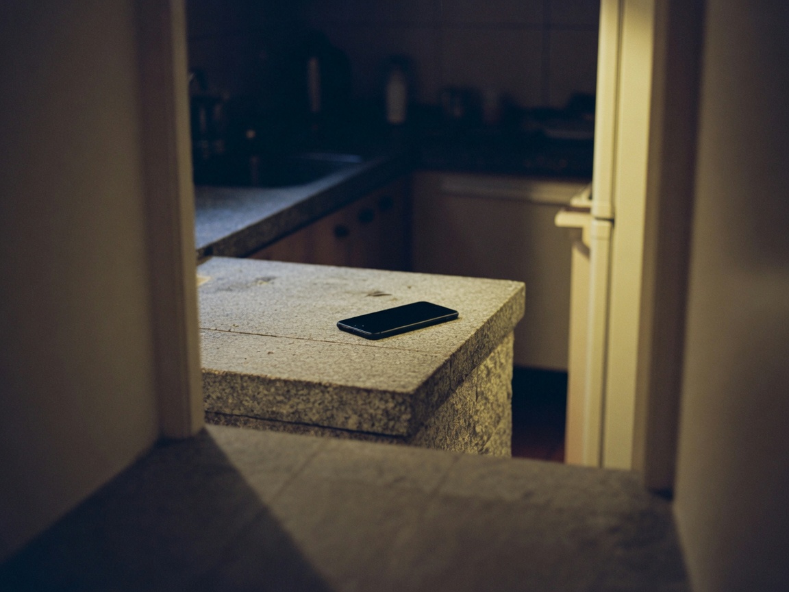 Un iPhone posé dans une cuisine, loin du bureau.
